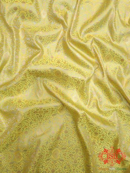 Light Yellow Dohri Resham Zari Booti Tanchoi Silk Saree - Bharat Silk House