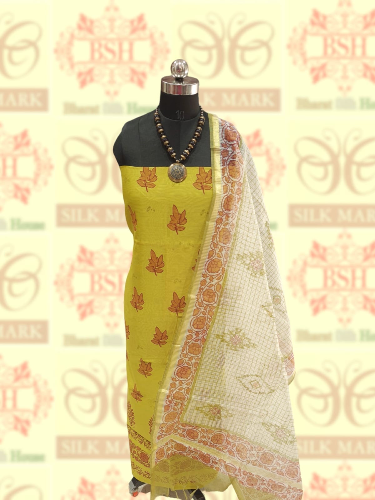 Lime Green Pure Cotton Block Print Suitset - Bharat Silk House