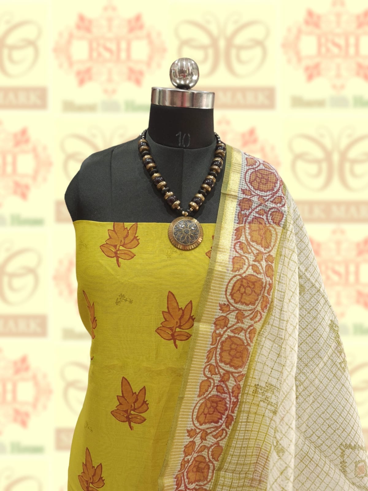 Lime Green Pure Cotton Block Print Suitset - Bharat Silk House