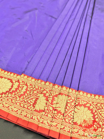 Majorelle Blue Katan Silk Banarasi Handloom Saree - Bharat Silk House