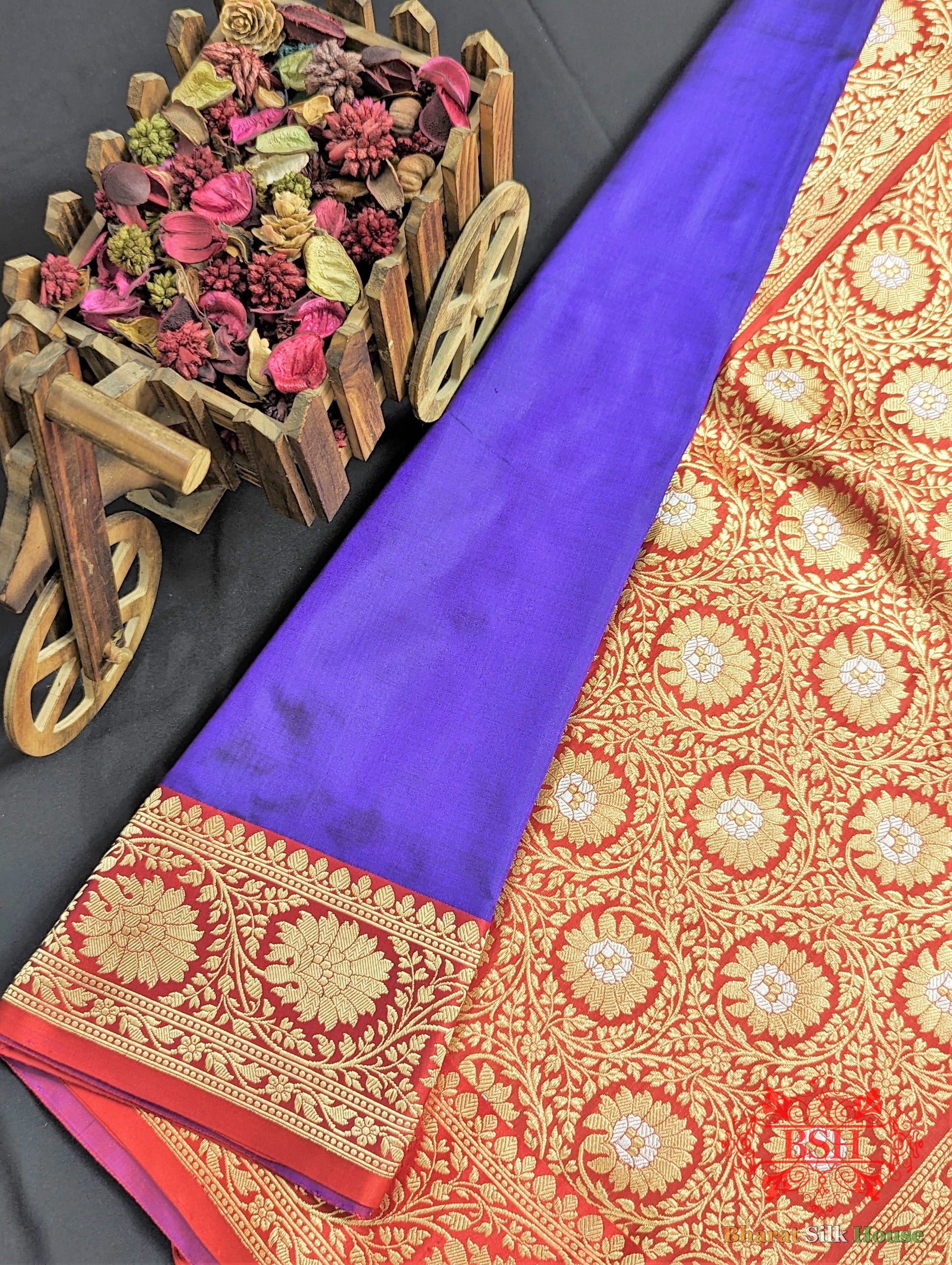 Majorelle Blue Katan Silk Banarasi Handloom Saree - Bharat Silk House