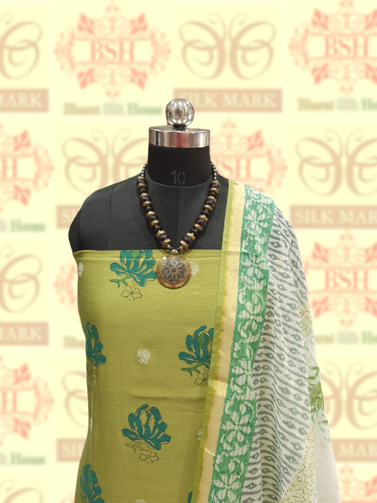 Mehnadi Green Pure Cotton Block Print 2pcs Suitsets - Bharat Silk House