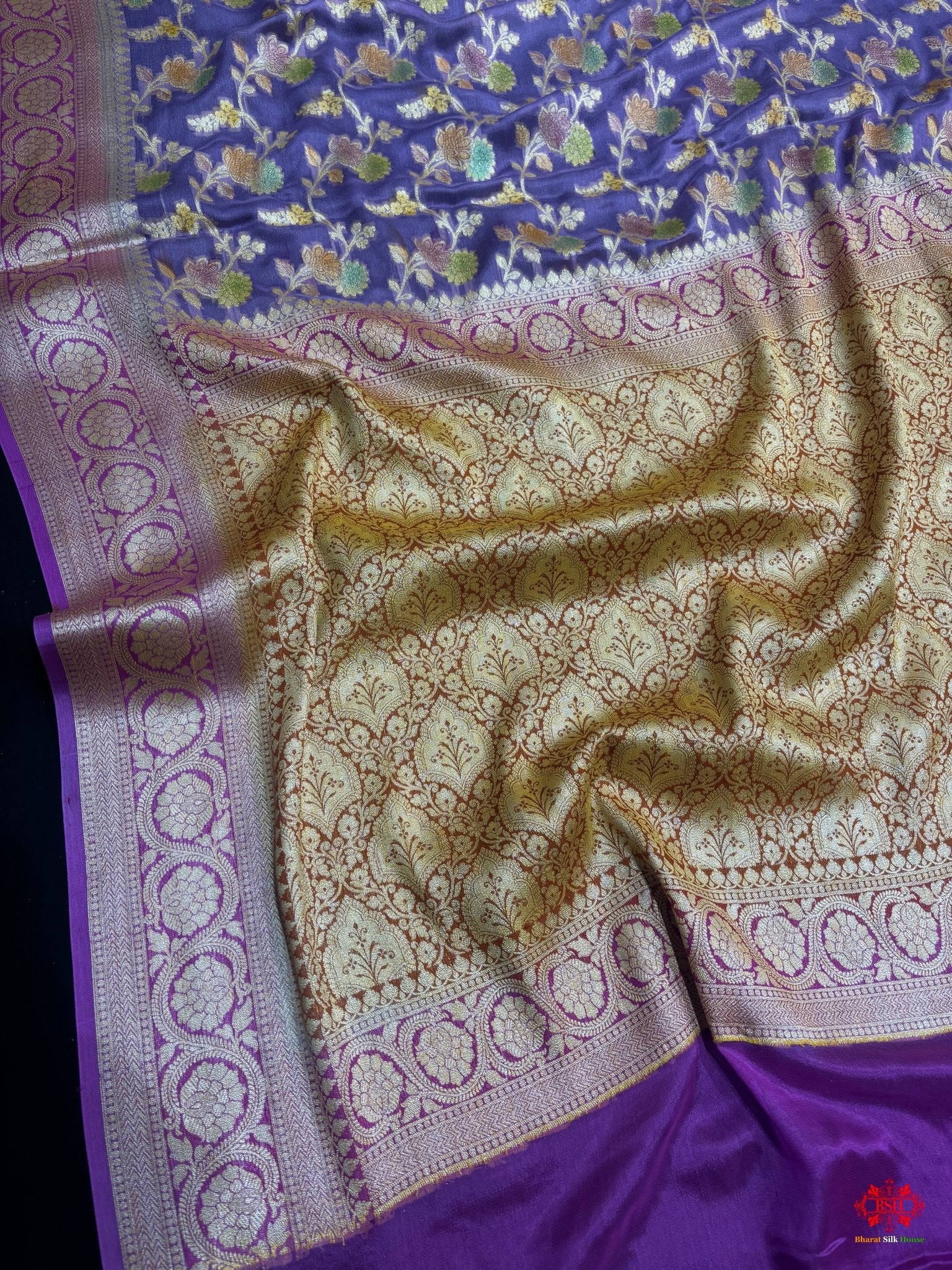 Multi Colour Handbrush Dyed Pure Chiffon All Over Flower Jaal Silk Saree - Bharat Silk House Chiffon Sarees