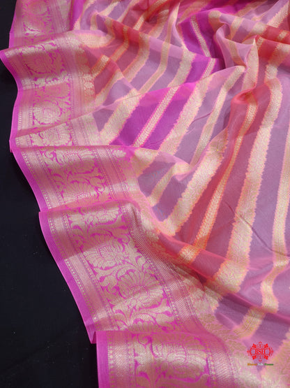 Multi Colour Pure Chiffon Handbrush Dyed Reshmi Zari Silk Saree - Bharat Silk House