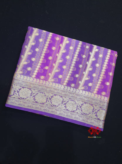 Multi Colour Pure Chiffon Handbrush Dyed Reshmi Zari Silk Saree - Bharat Silk House