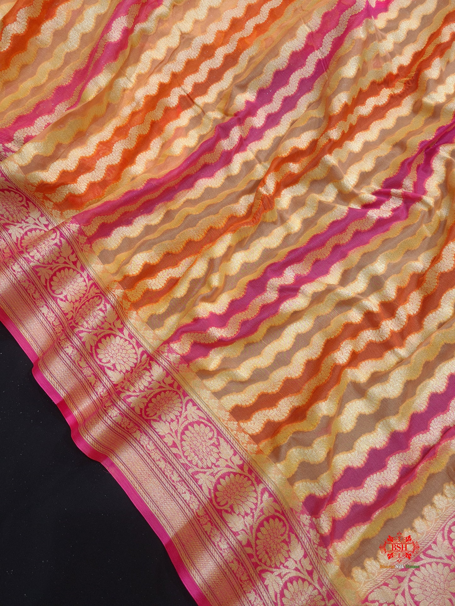 Multi Colour Pure Chiffon Handbrush Dyed Reshmi Zari Silk Saree - Bharat Silk House