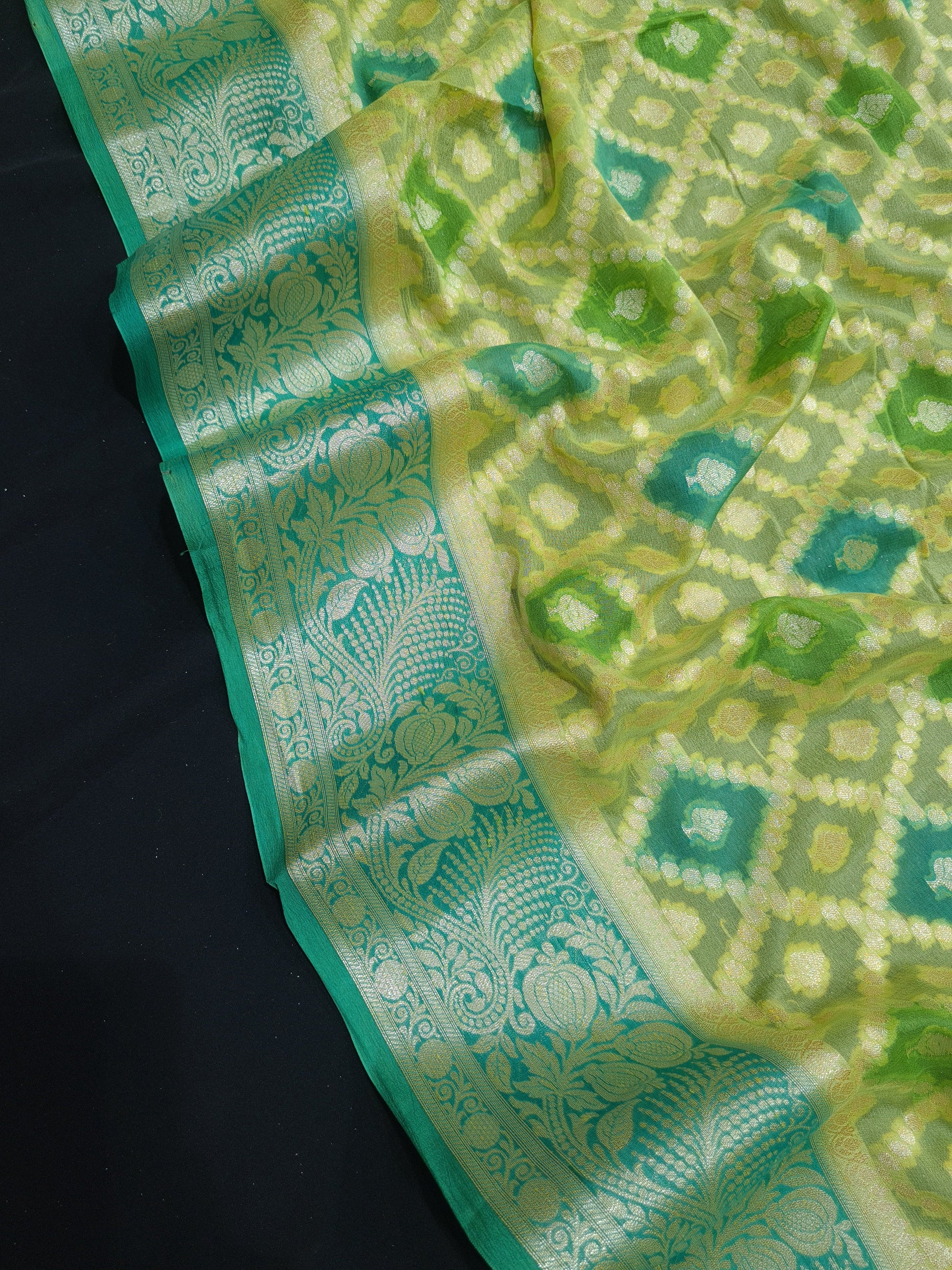 Multi Colour Pure Chiffon Handbrush Dyed Reshmi Zari Silk Saree - Bharat Silk House