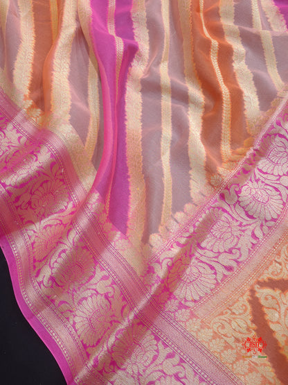 Multi Colour Pure Chiffon Handbrush Dyed Reshmi Zari Silk Saree - Bharat Silk House