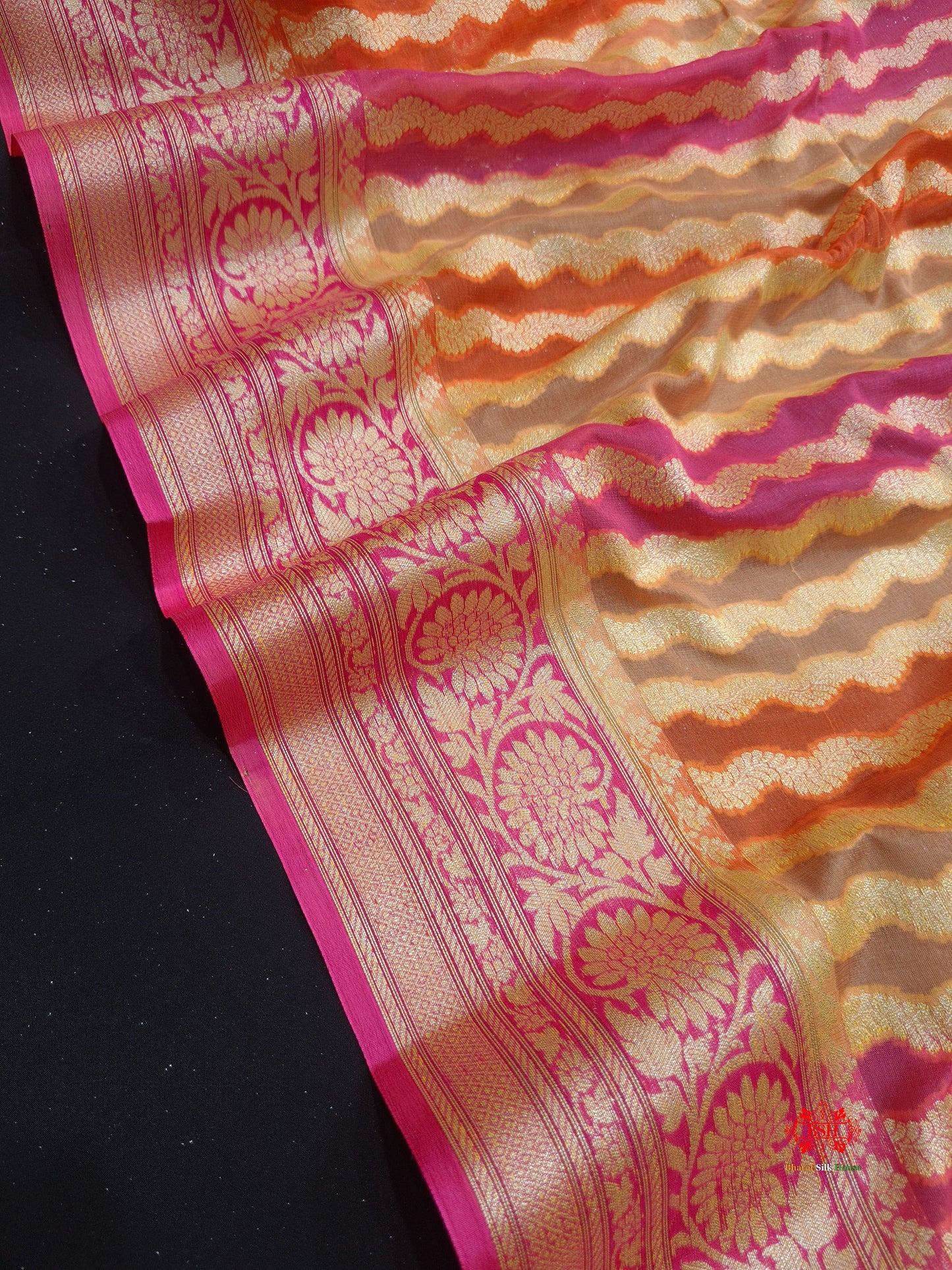 Multi Colour Pure Chiffon Handbrush Dyed Reshmi Zari Silk Saree - Bharat Silk House