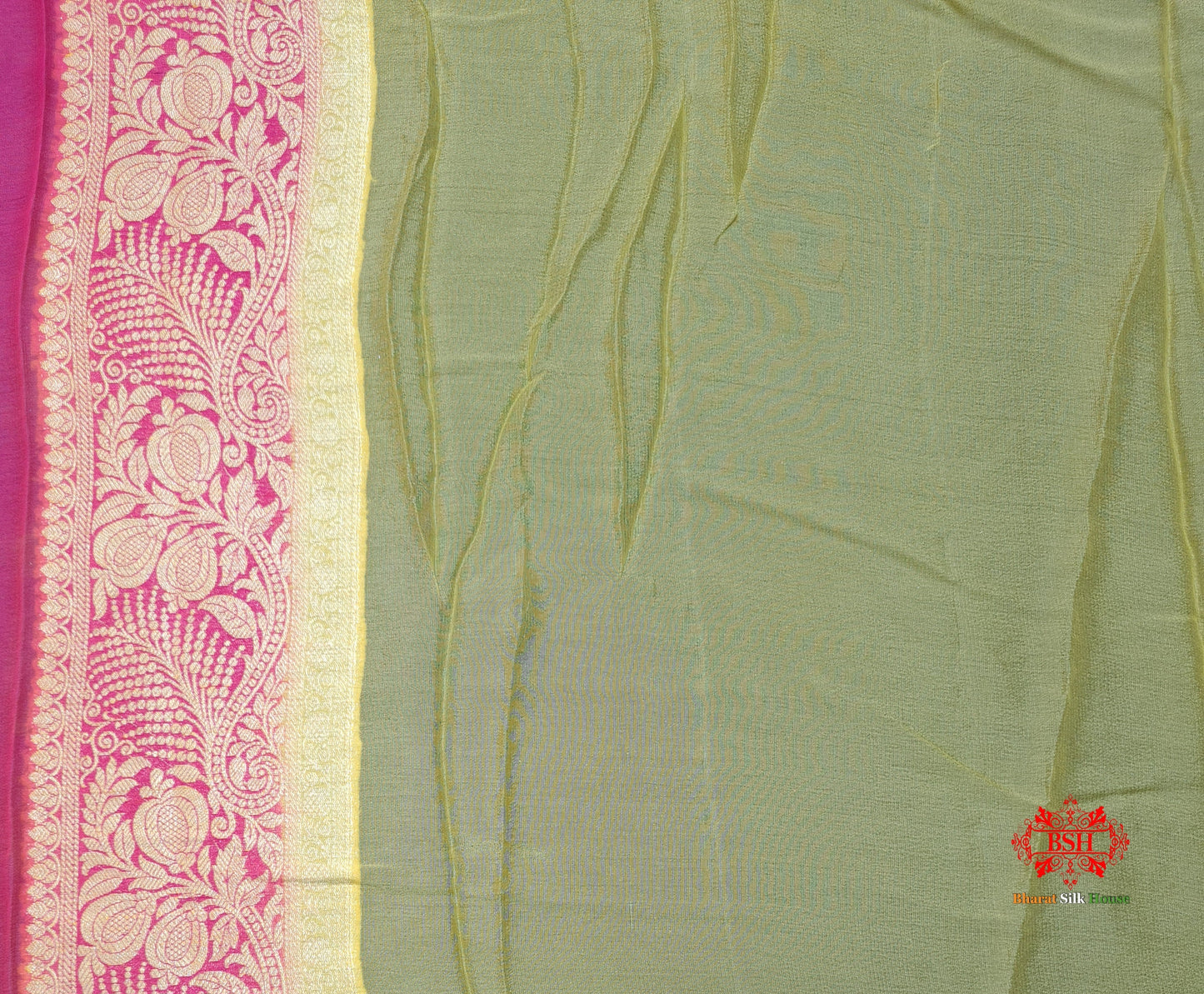 Multi Colour Pure Chiffon Handbrush Dyed Reshmi Zari Silk Saree - Bharat Silk House