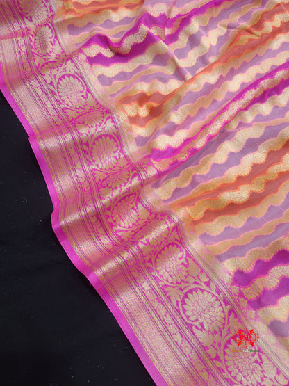 Multi Colour Pure Chiffon Handbrush Dyed Reshmi Zari Silk Saree - Bharat Silk House