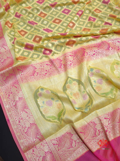 Multi Colour Pure Chiffon Handbrush Dyed Reshmi Zari Silk Saree - Bharat Silk House