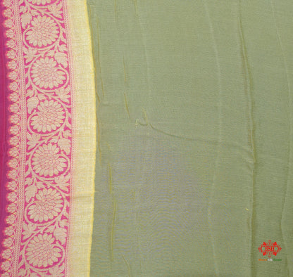 Multi Colour Pure Chiffon Handbrush Dyed Reshmi Zari Silk Saree - Bharat Silk House