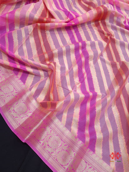 Multi Colour Pure Chiffon Handbrush Dyed Reshmi Zari Silk Saree - Bharat Silk House