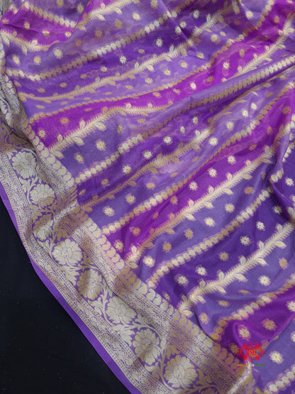 Multi Colour Pure Chiffon Handbrush Dyed Reshmi Zari Silk Saree - Bharat Silk House