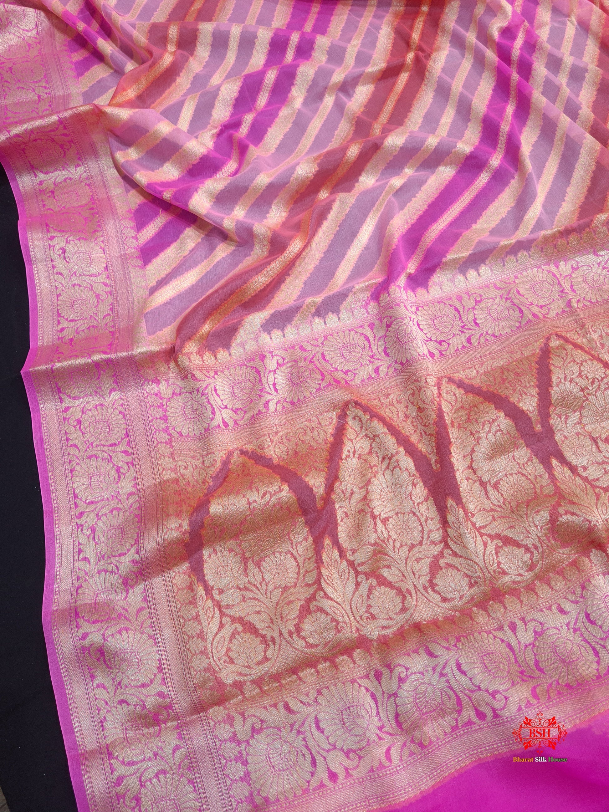 Multi Colour Pure Chiffon Handbrush Dyed Reshmi Zari Silk Saree - Bharat Silk House