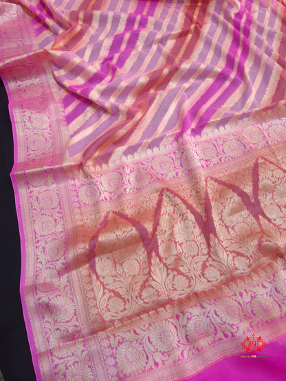 Multi Colour Pure Chiffon Handbrush Dyed Reshmi Zari Silk Saree - Bharat Silk House