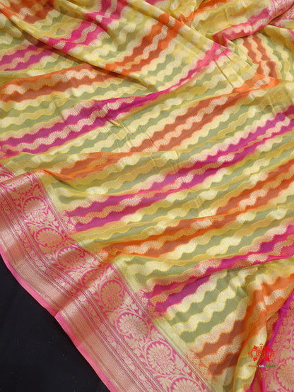 Multi Colour Pure Chiffon Handbrush Dyed Reshmi Zari Silk Saree - Bharat Silk House