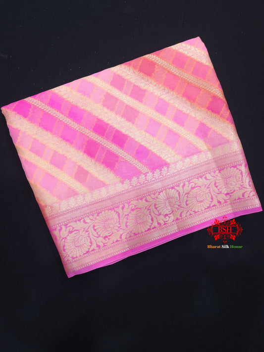 Multi Colour Pure Chiffon Handbrush Dyed Reshmi Zari Silk Saree - Bharat Silk House