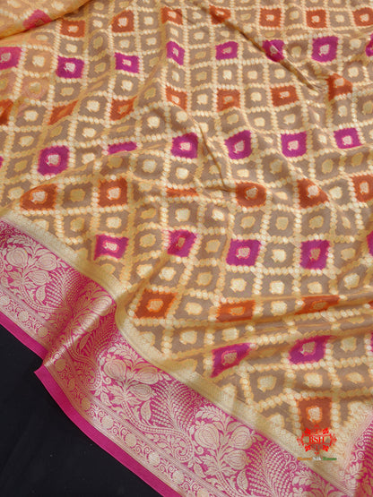 Multi Colour Pure Chiffon Handbrush Dyed Reshmi Zari Silk Saree - Bharat Silk House