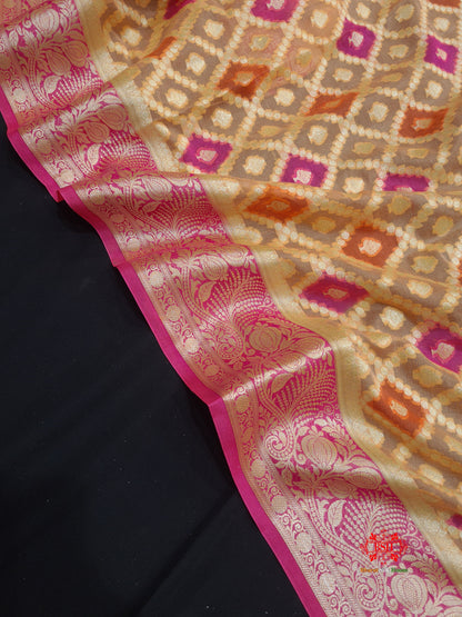 Multi Colour Pure Chiffon Handbrush Dyed Reshmi Zari Silk Saree - Bharat Silk House