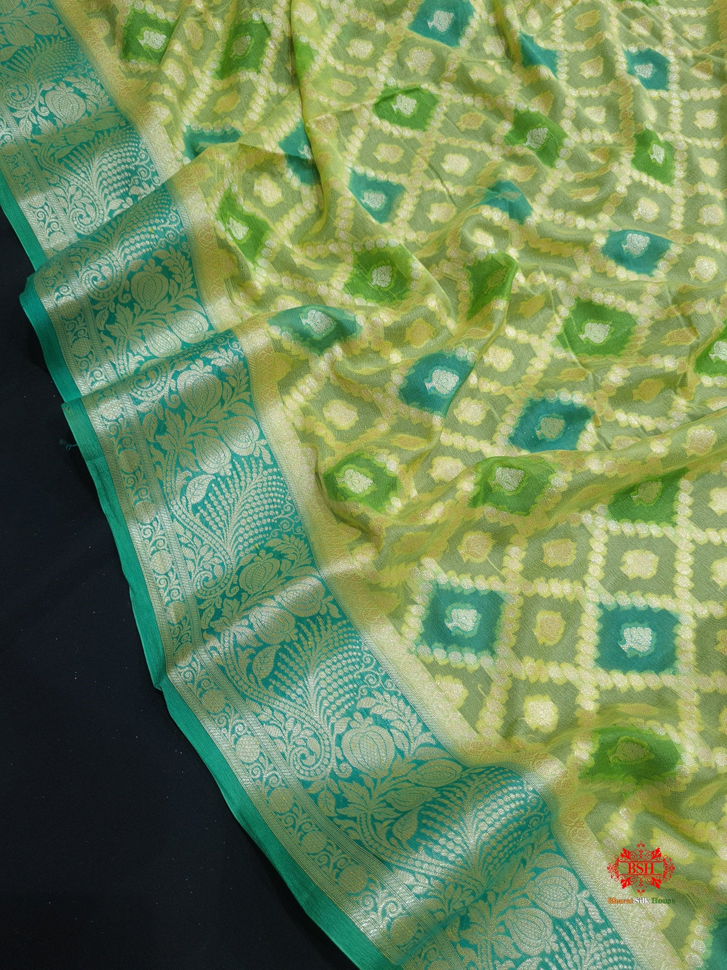 Multi Colour Pure Chiffon Handbrush Dyed Reshmi Zari Silk Saree - Bharat Silk House