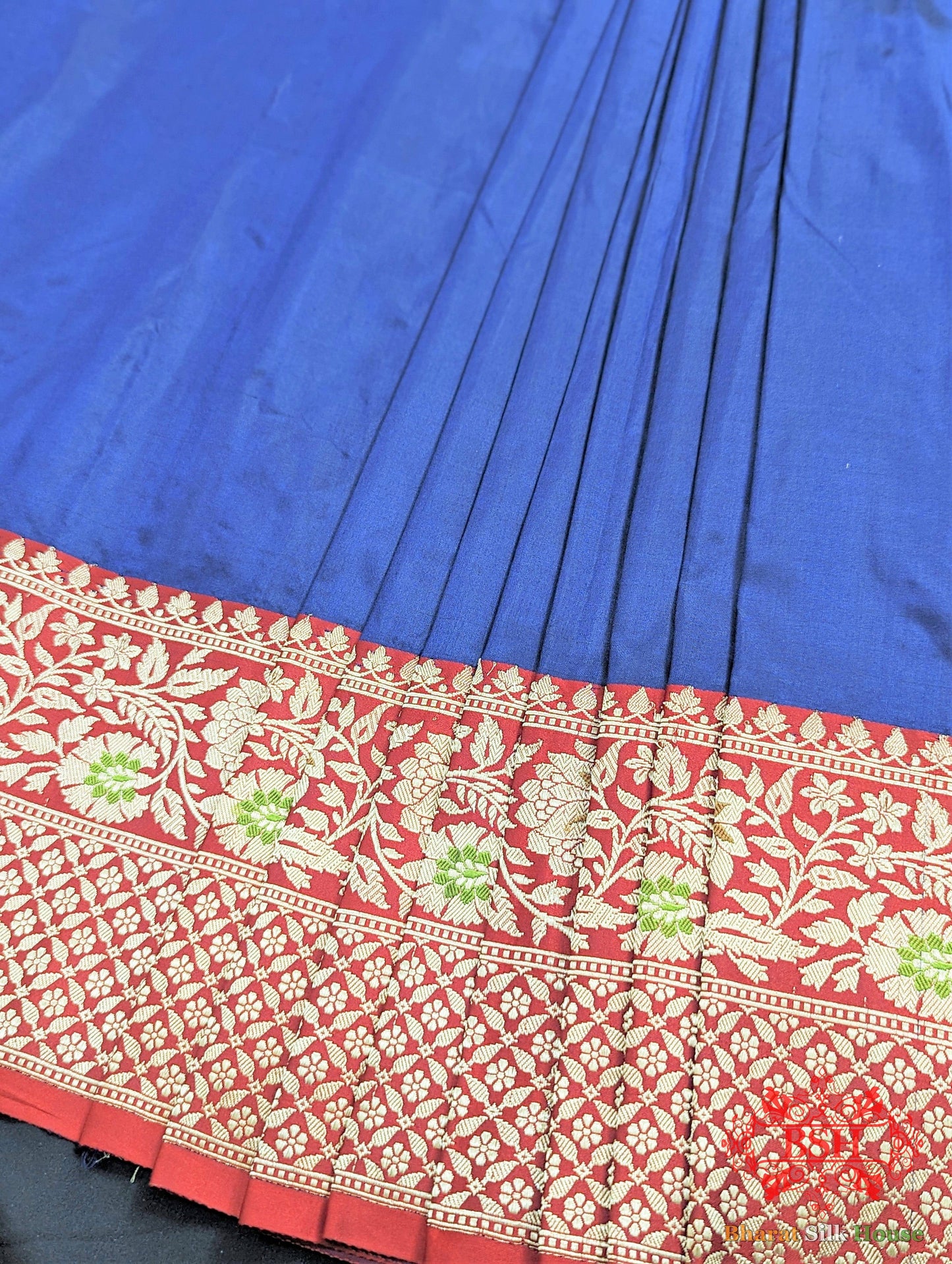 Navy Blue Pure Katan Silk Banarasi Handloom Saree - Bharat Silk House