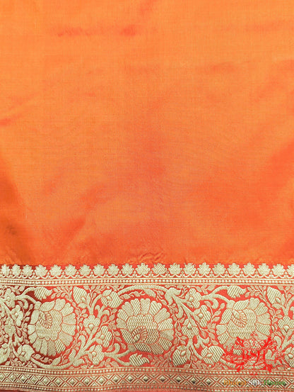 Neon Orange Katan Silk Banarasi Handloom Saree - Bharat Silk House