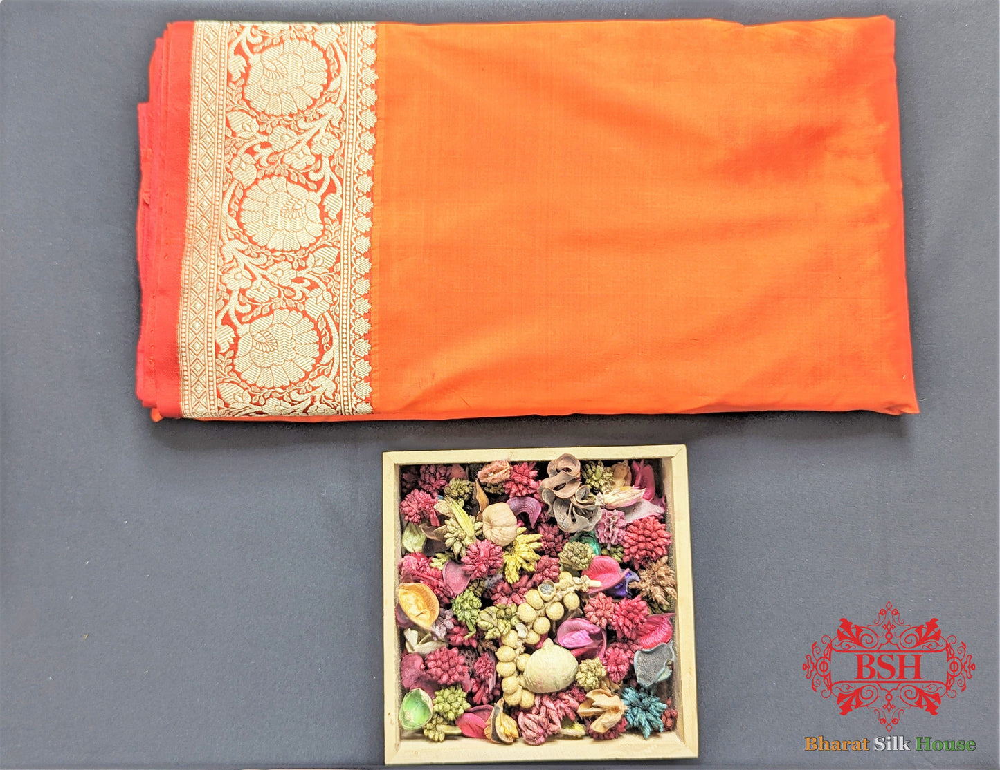 Neon Orange Katan Silk Banarasi Handloom Saree - Bharat Silk House