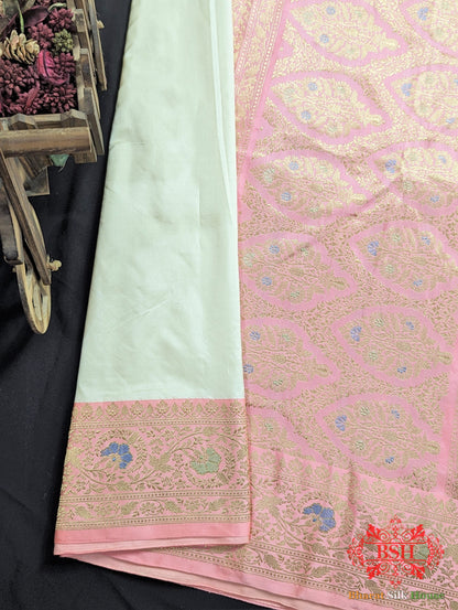 Off White Pure Katan Silk Banarasi Handloom Saree - Bharat Silk House