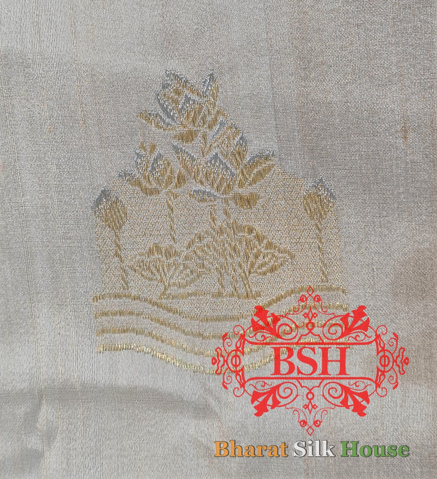 Off White Pure Tussar Moonga Silk Handloom Saree With Zari Border - Bharat Silk House