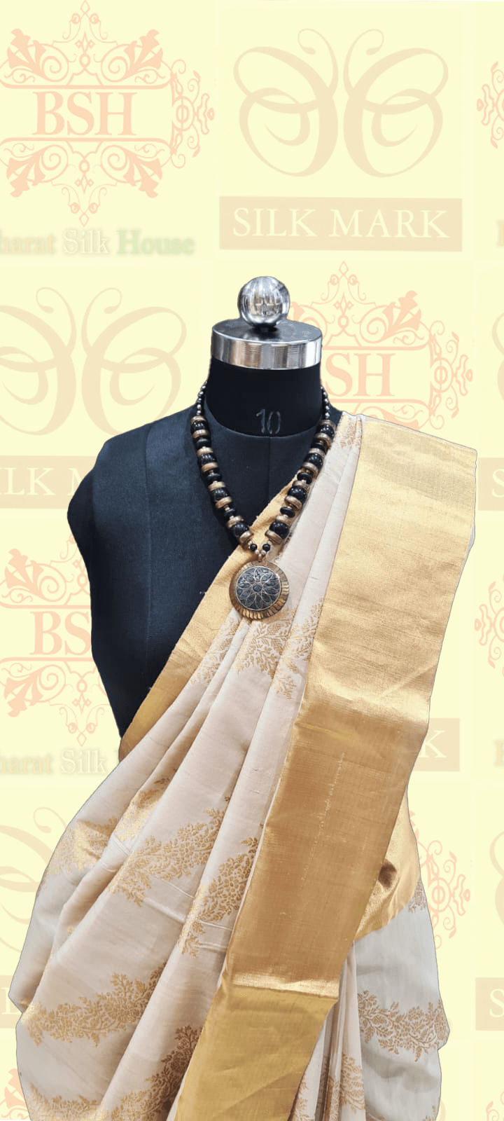 Off White Tussar Moonga Silk Handloom Saree With Zari Border - Bharat Silk House