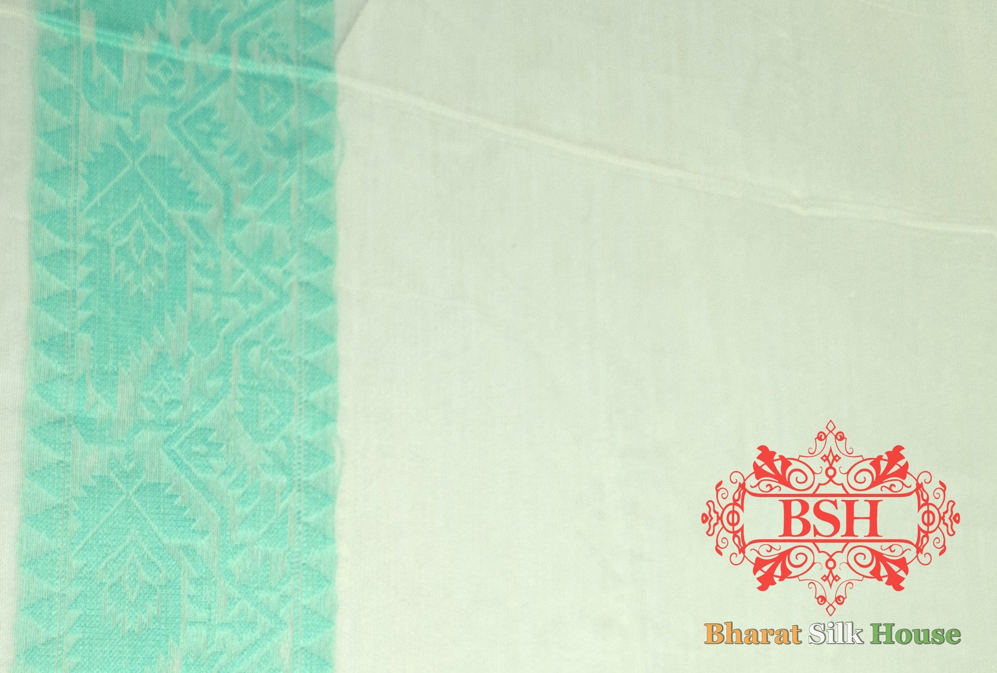 Off White/C Green Woven Banarasi Cotton Saree - Bharat Silk House