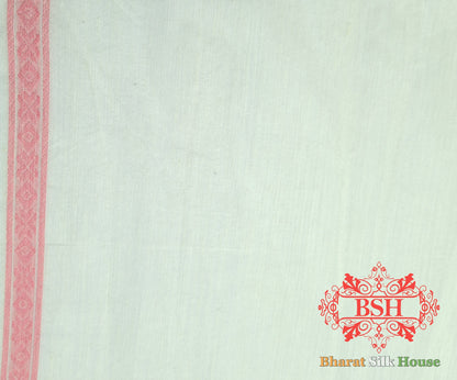 Off White/Peach Woven Banarasi Cotton Saree - Bharat Silk House