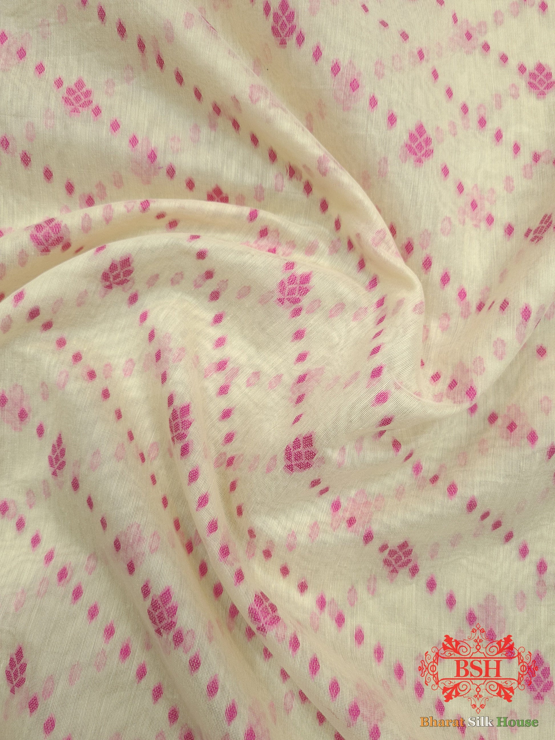 Off White/Rani Woven Banarasi Cotton Saree - Bharat Silk House