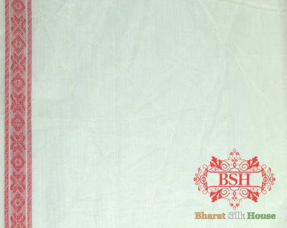 Off White/Red Woven Banarasi Cotton Saree - Bharat Silk House