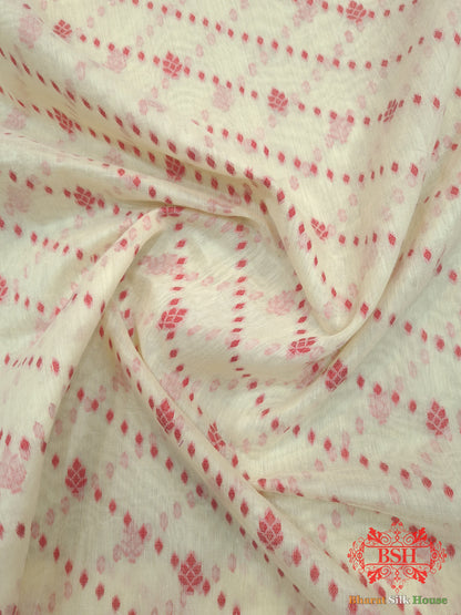 Off White/Red Woven Banarasi Cotton Saree - Bharat Silk House