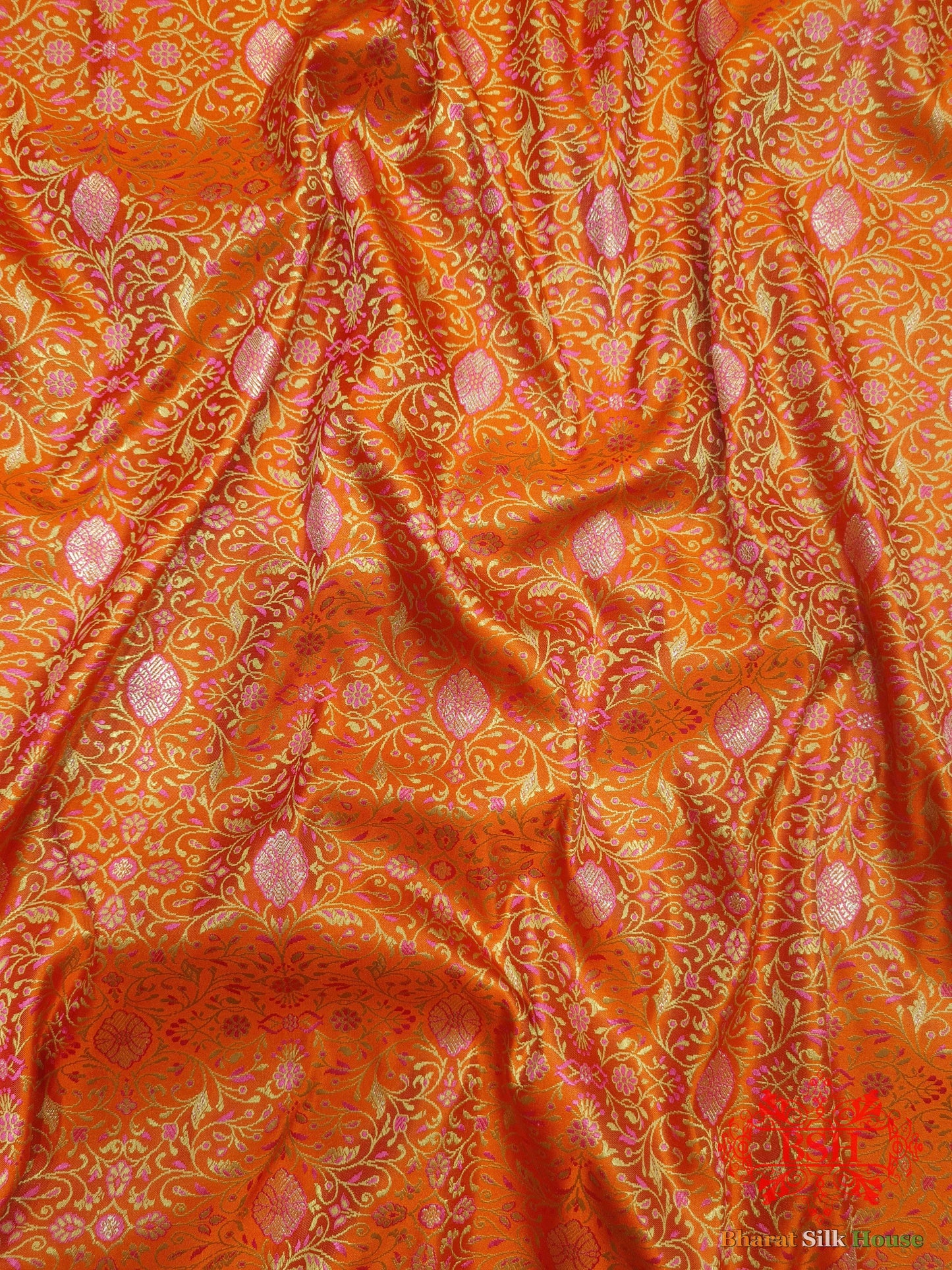 Orange Dohri Resham Zari Booti Tanchoi Silk Saree - Bharat Silk House