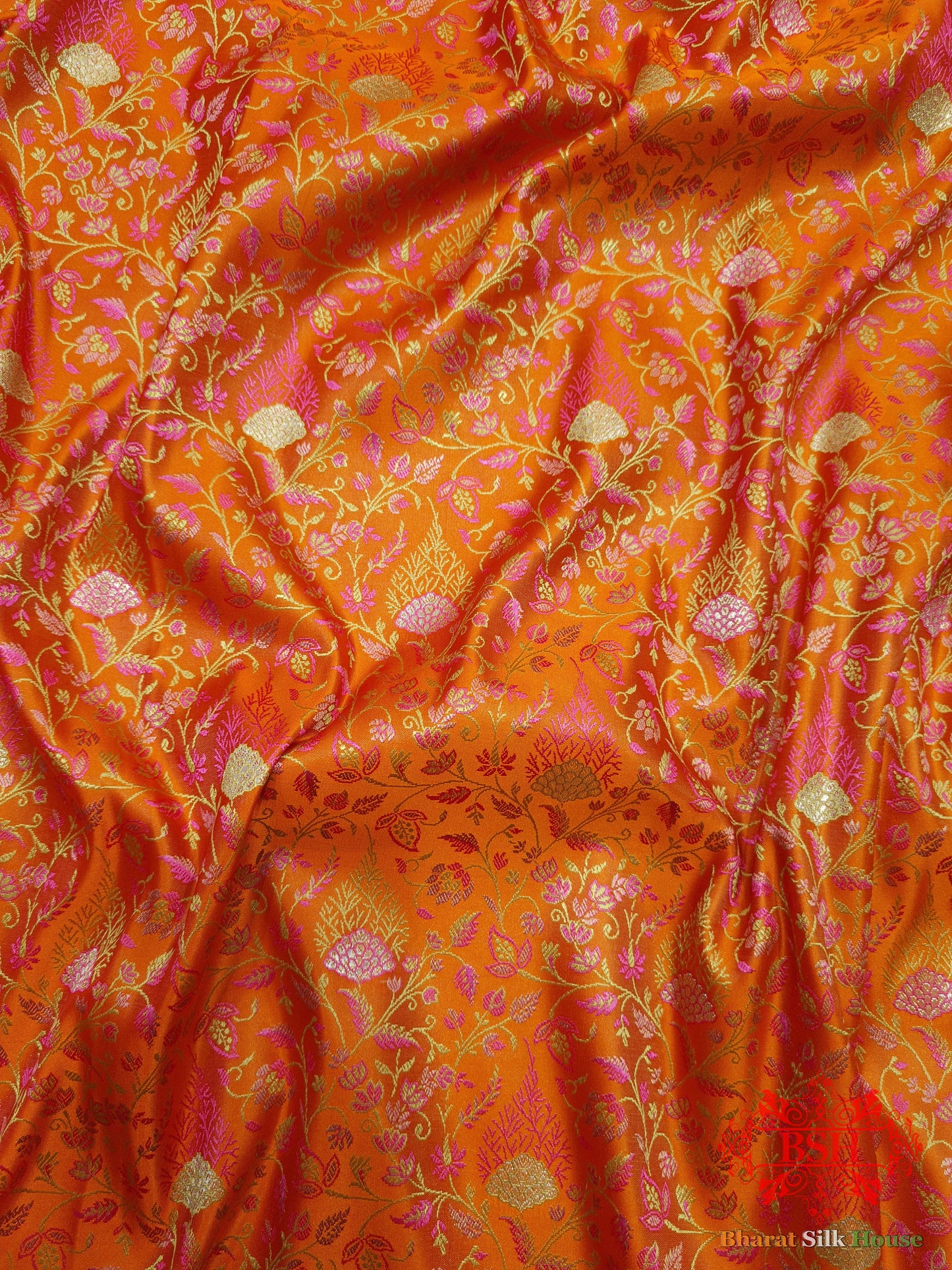 Orange Dohri Resham Zari Booti Tanchoi Silk Saree - Bharat Silk House