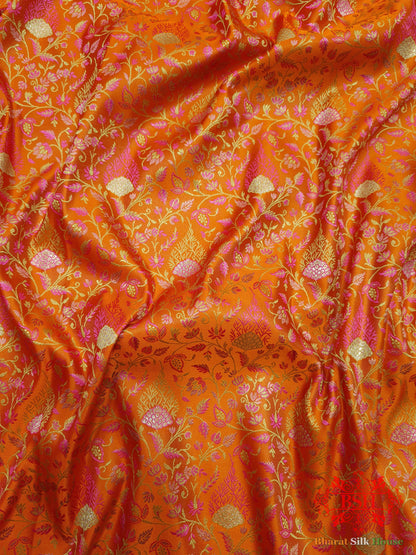 Orange Dohri Resham Zari Booti Tanchoi Silk Saree - Bharat Silk House