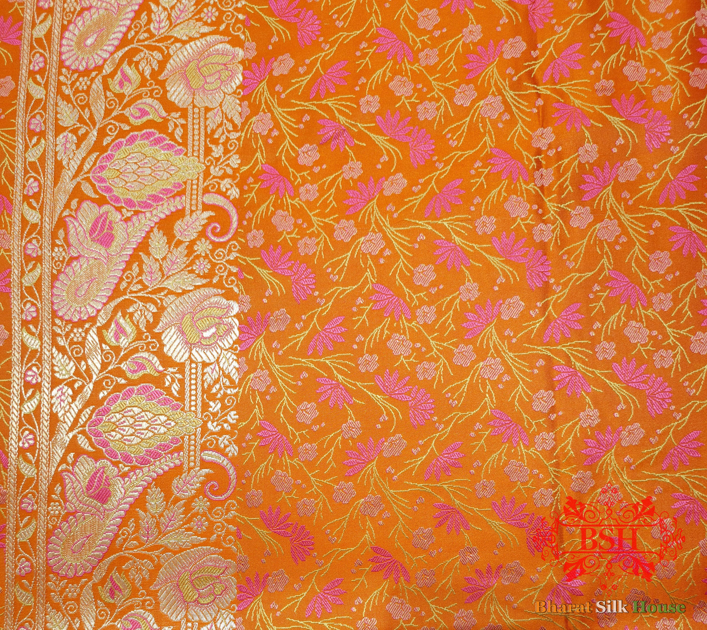 Orange Dohri Resham Zari Booti Tanchoi Silk Saree - Bharat Silk House