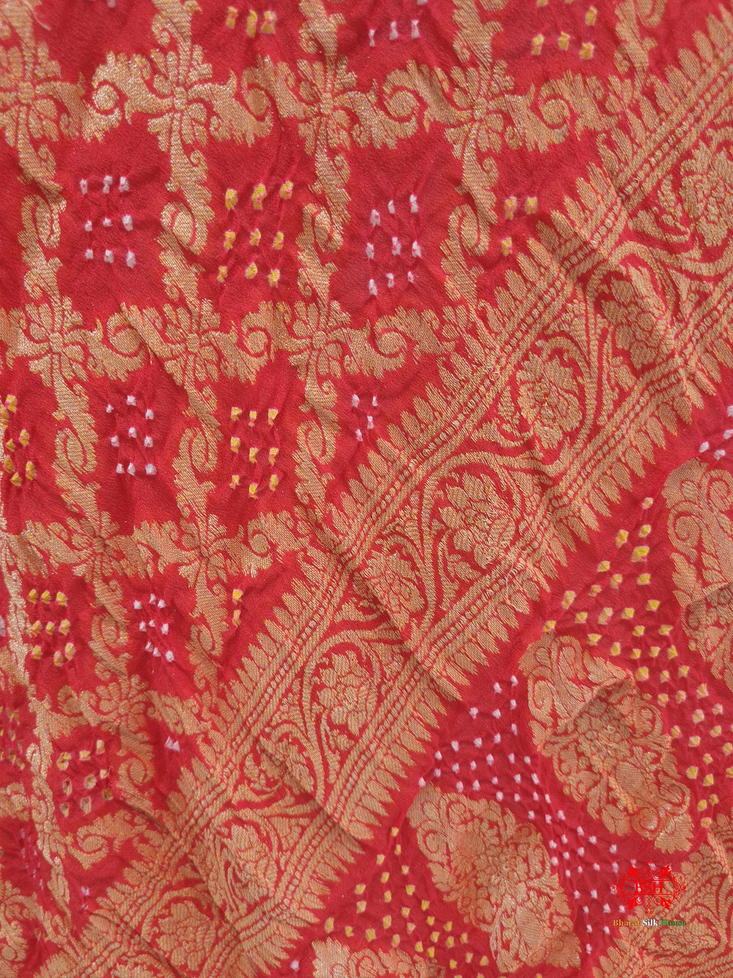 Orange Georgette Banarasi Handloom Bandhani Dupatta - Bharat Silk House