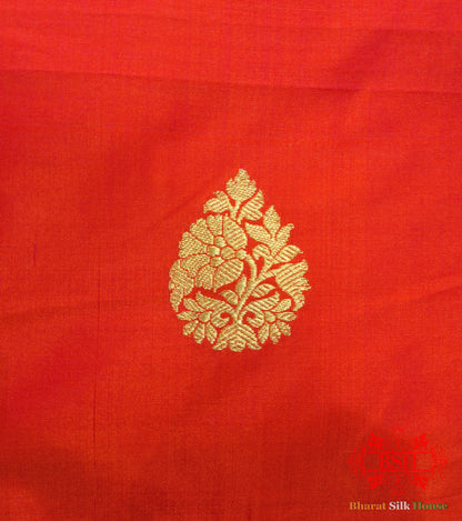 Orange Handloom Banarasi Silk Suit Piece - Bharat Silk House