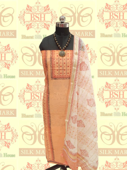 Orange Pure Cotton Unstitched 2pcs Suitsets - Bharat Silk House