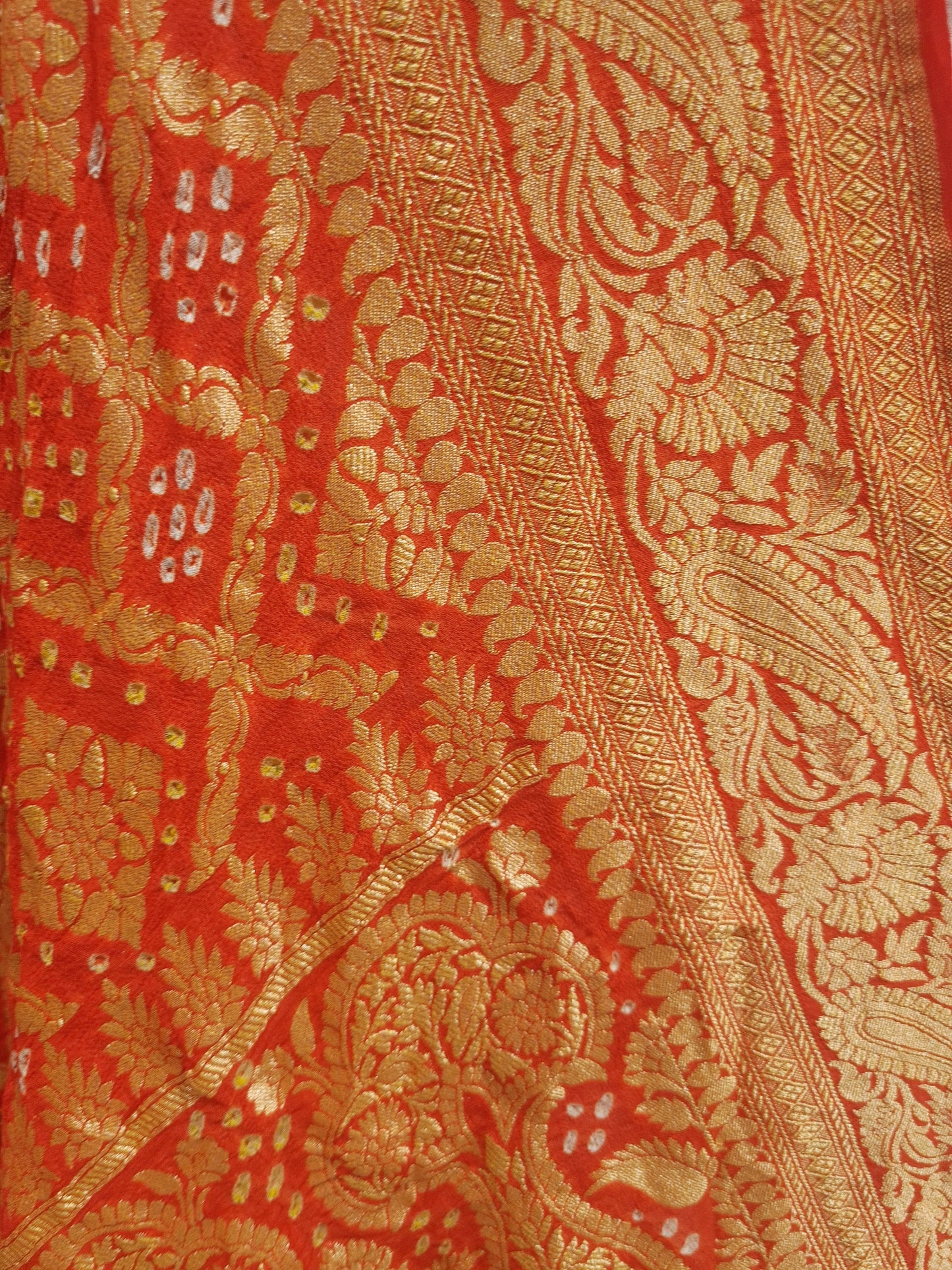 Orange Pure Georgette Banarasi Handloom Bandhani Dupatta - Bharat Silk House