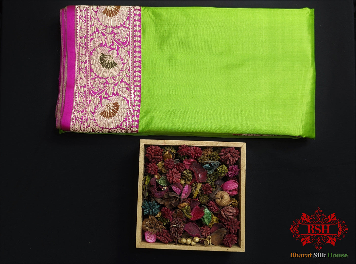 Parrot Green Pure Katan Silk Banarasi Saree - Bharat Silk House