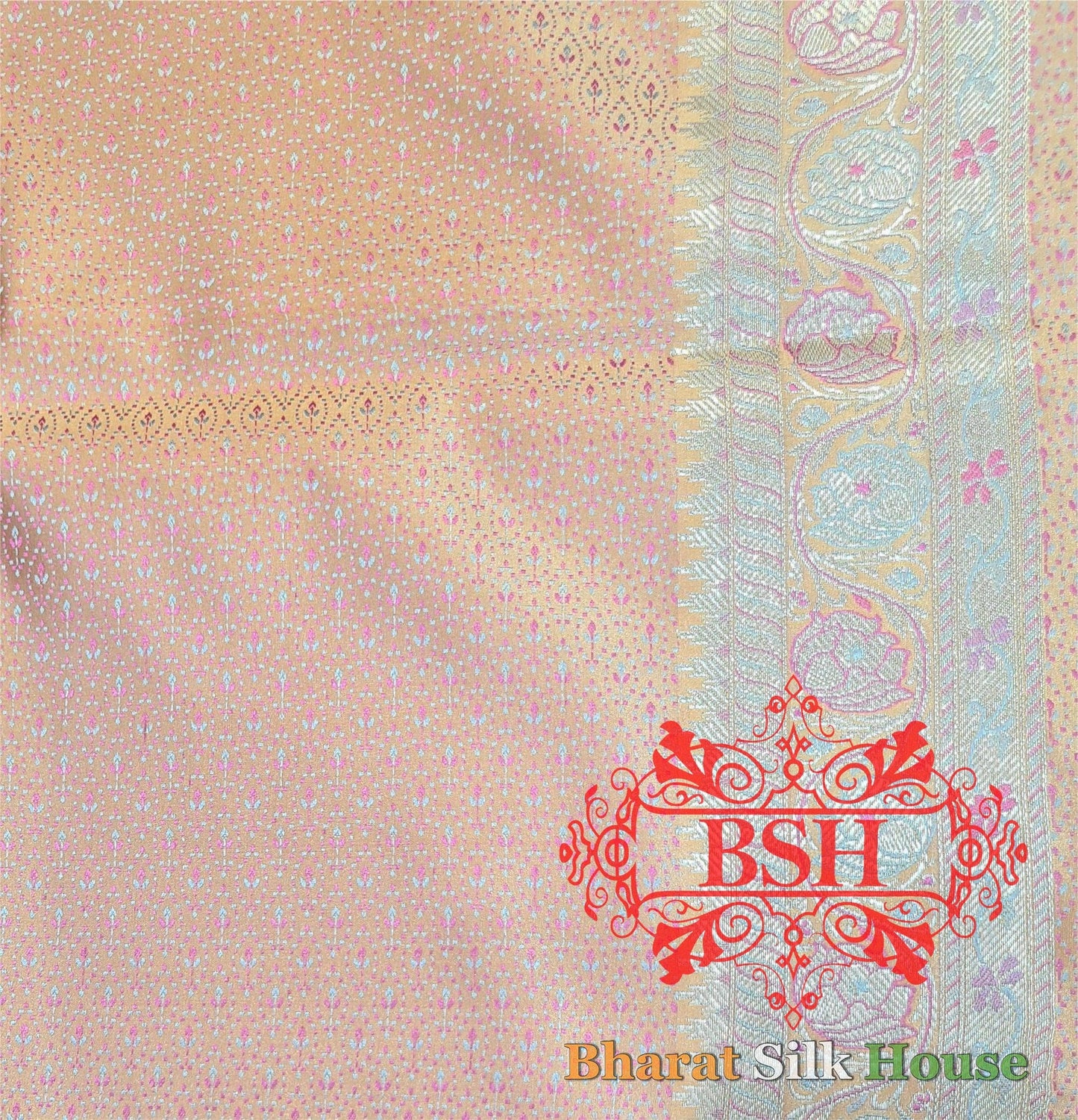 Pastel Orange Dohri Resham Zari Booti Tanchoi Silk Saree - Bharat Silk House