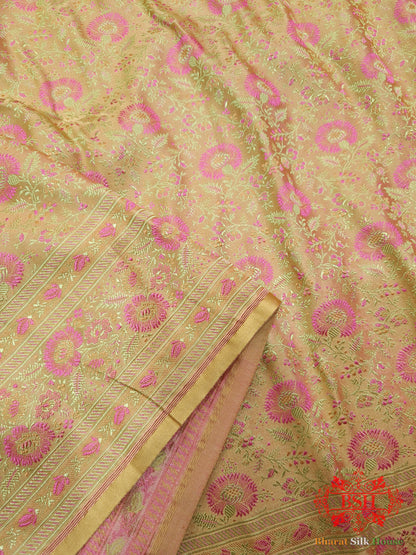 Peach Chauthera (Four Color) Resham Zari Tanchoi Katan Silk Saree - Bharat Silk House