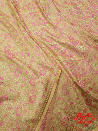 Peach Chauthera (Four Color) Resham Zari Tanchoi Katan Silk Saree - Bharat Silk House