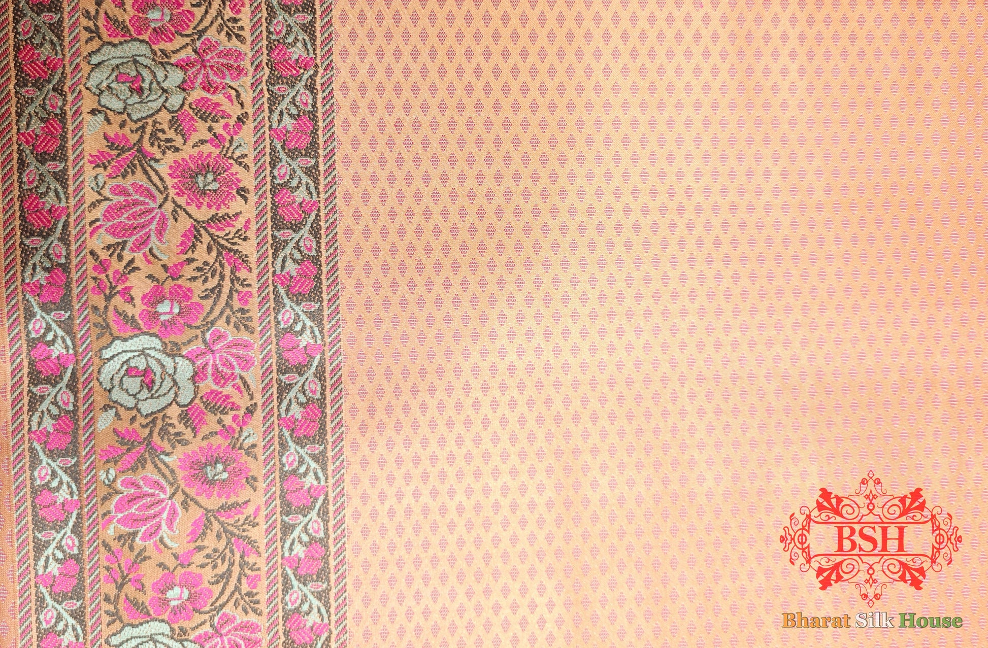 Peach Chauthera (Four Color) Resham Zari Tanchoi Katan Silk Saree - Bharat Silk House